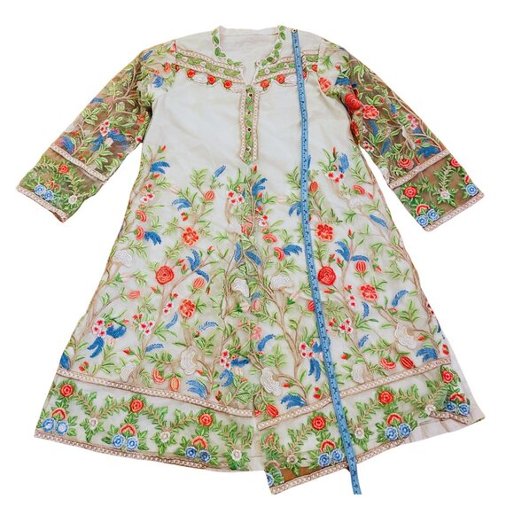 Handmade Embroidered Floral Lace Cotton Midi Dress Medium Large Boho Cottagecore - Picture 10 of 11